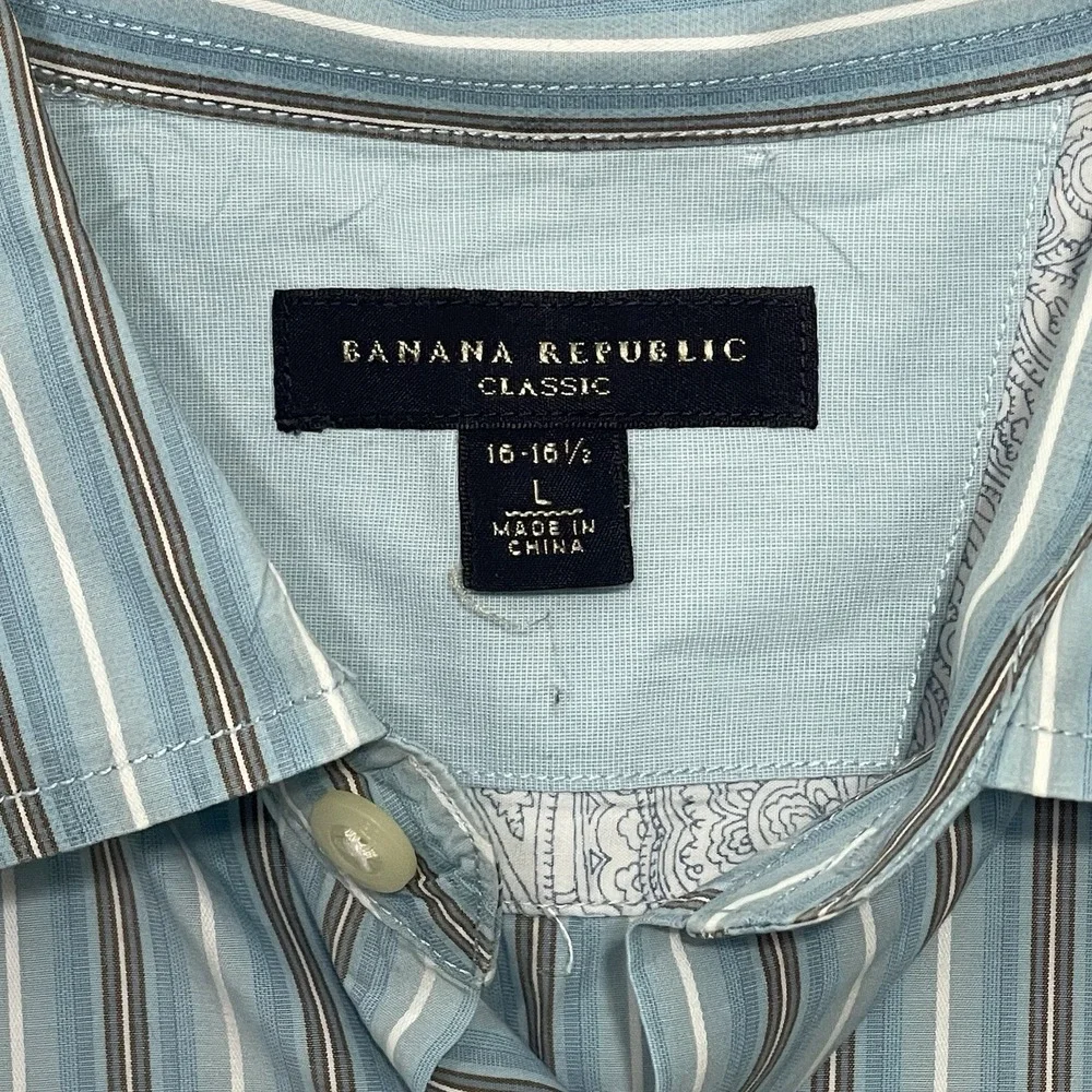 Banana Republic Classic Mens L 16-16.5 Blue Stripe 100% Cotton Dress Shirt